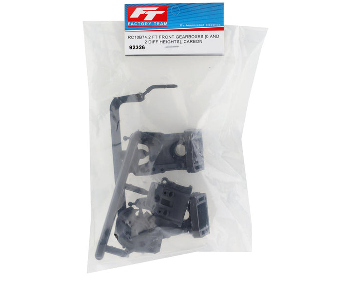Associated FT RC10B74.2 Front Gearboxes (0 and 2 Diff Heights) Carbon - Iron City RC Hobbies