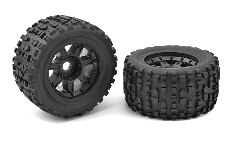 Corally Monster Truck Tires, XL4S, Grabber, Glued on Black Rims, 1 pair for Kagama