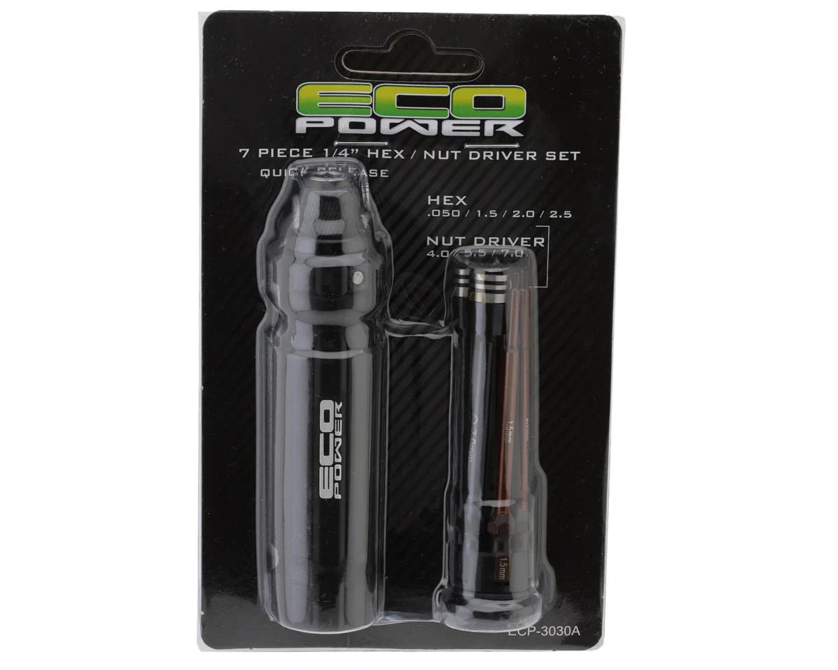 EcoPower 8-Piece Metric & SAE 1/4" Drive Hex & Nut Driver Tool Set w/Carrying Handle