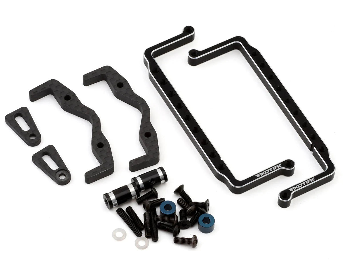 Exotek Associated RC10 Adjustable Aluminum & Carbon Fiber Battery Tray Set (Black)