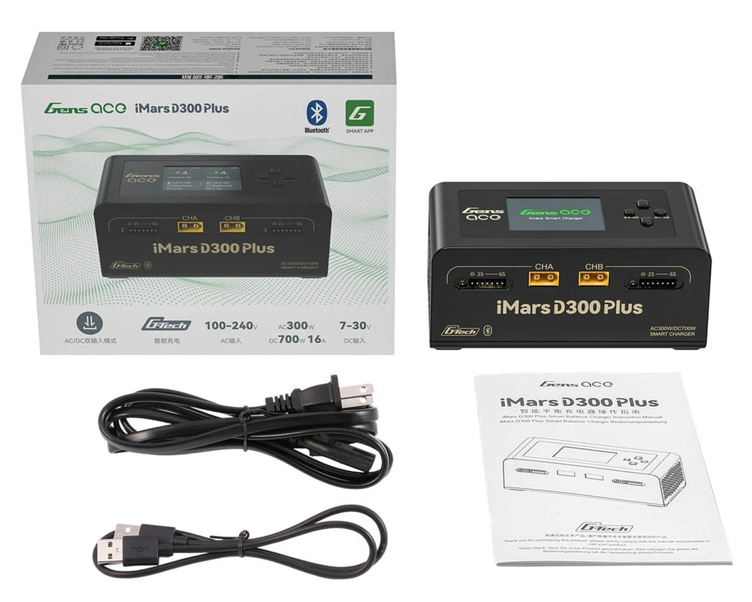 Gens Ace iMars D300 Plus G-Tech Smart Dual AC/DC Charger (6S/16A) (AC-300W) (DC-350W x2) w/Bluetooth App Control (Choose Color)