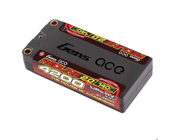 Gens Ace Redline 2.0 2S Shorty LiHV Battery 140C (7.6V/4200mAh) w/5mm Bullets