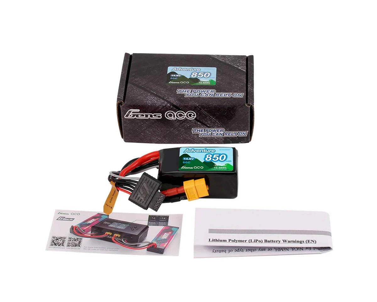 Gens Ace 4S 60C G-Tech Adventure LiPo Battery (14.8V/850mAh) w/XT60 Connector