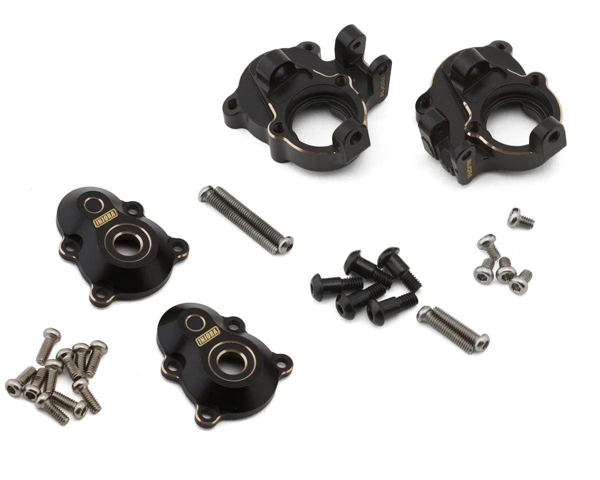 Injora Redcat Ascent-18 Brass Portal Covers & Steering Knuckles Set (Black) (72g Total Weight) (Apex/Scout II Brushless)