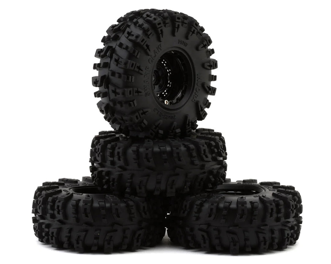 Injora 1.3" Deep Dish Aluminum Micro Crawler Beadlock Wheels w/Swamp Claw Tires (S5) (Black) (4) (28g ea) (70mm OD)