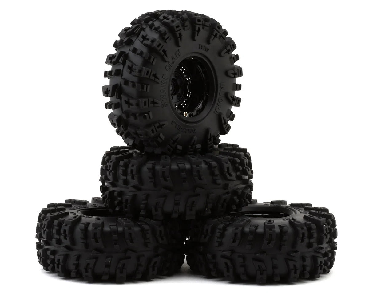 Injora 1.3" Deep Dish Aluminum Micro Crawler Beadlock Wheels w/Swamp Claw Tires (S5) (Black) (4) (28g ea) (70mm OD)