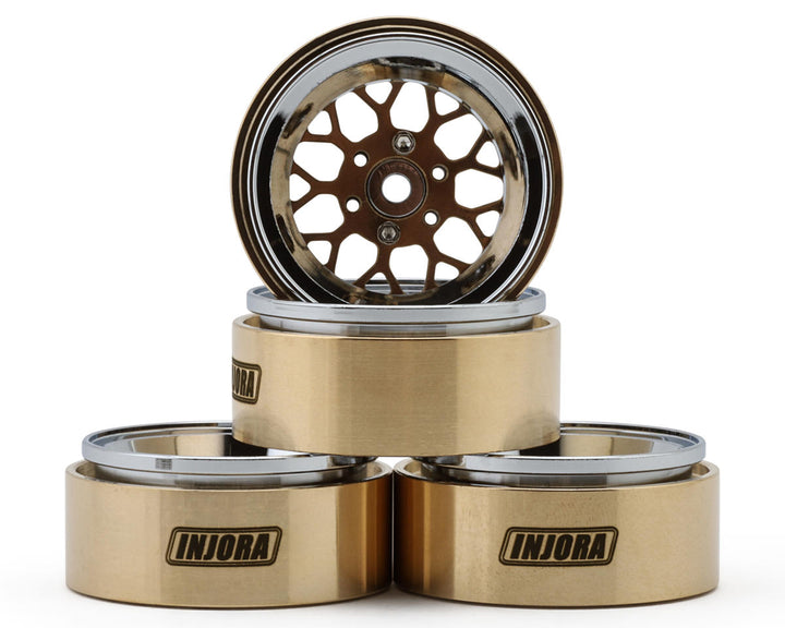 Injora 1.3" ModuWheel Brass & Aluminum Micro Rock Crawler Beadlock Wheels (43g ea) (Bronze/Chrome) (4)