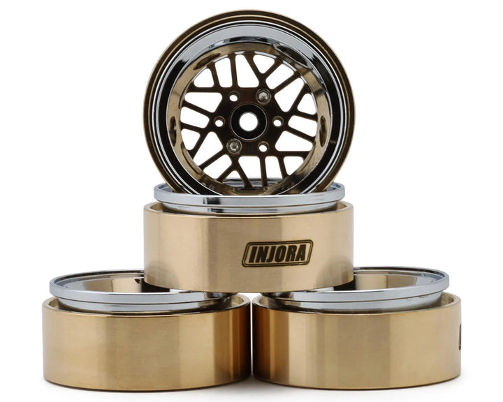 Injora 1.3" ModuWheel Brass & Aluminum Micro Rock Crawler Beadlock Wheels (43g ea) (Gold/Chrome) (4)