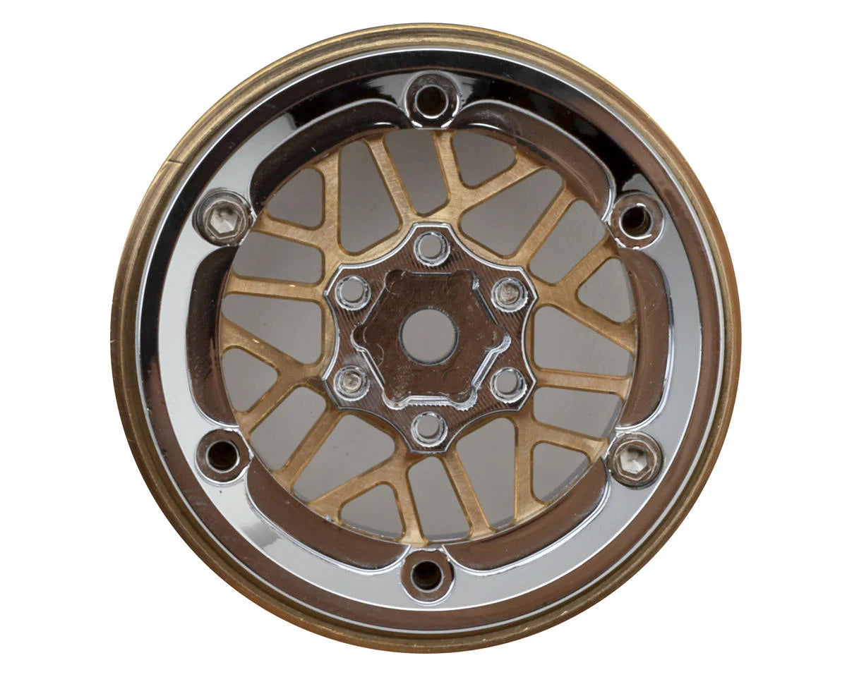 Injora 1.3" ModuWheel Brass & Aluminum Micro Rock Crawler Beadlock Wheels (43g ea) (Gold/Chrome) (4)