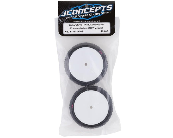 JConcepts Swaggers 2.2" Pre-Mounted 2WD Front Buggy Carpet Tires (White) (2) (Pink) w/12mm Hex - Iron City RC Hobbies