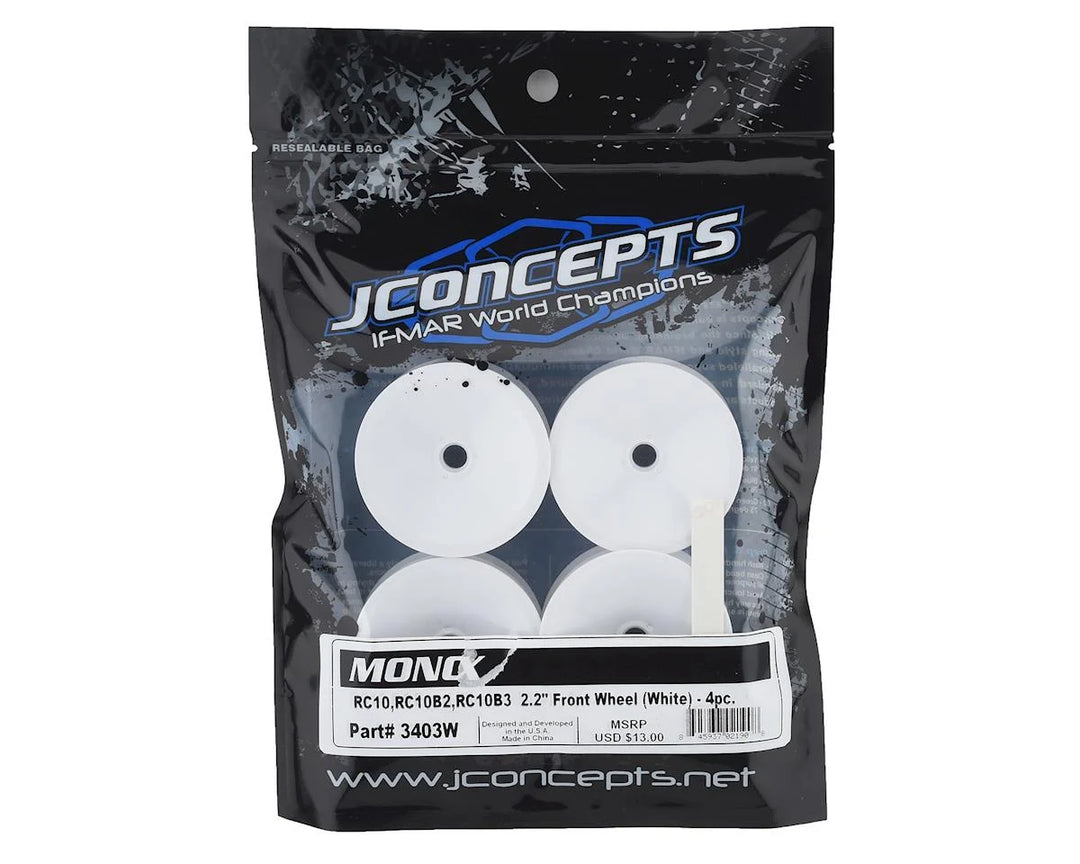 JConcepts RC10 Mono 2.2 Bearing Front Wheels (White) (4) (+Offset)
