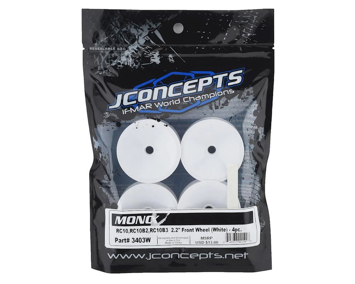 JConcepts RC10 Mono 2.2 Bearing Front Wheels (White) (4) (+Offset)