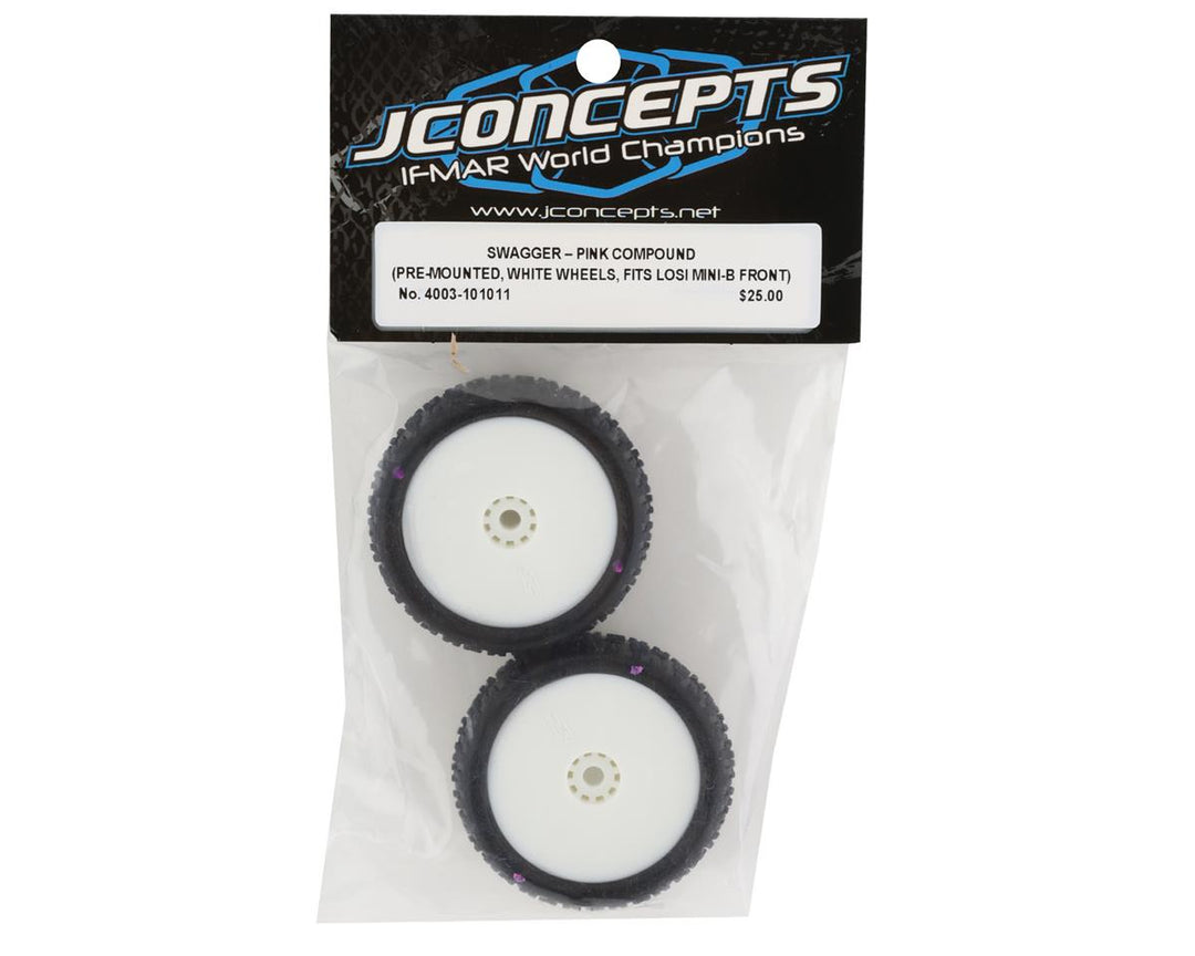JConcepts Mini-B Swagger Pre-Mounted Front Tires (White) (2) (Pink)