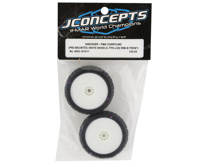 JConcepts Mini-B Swagger Pre-Mounted Front Tires (White) (2) (Pink)