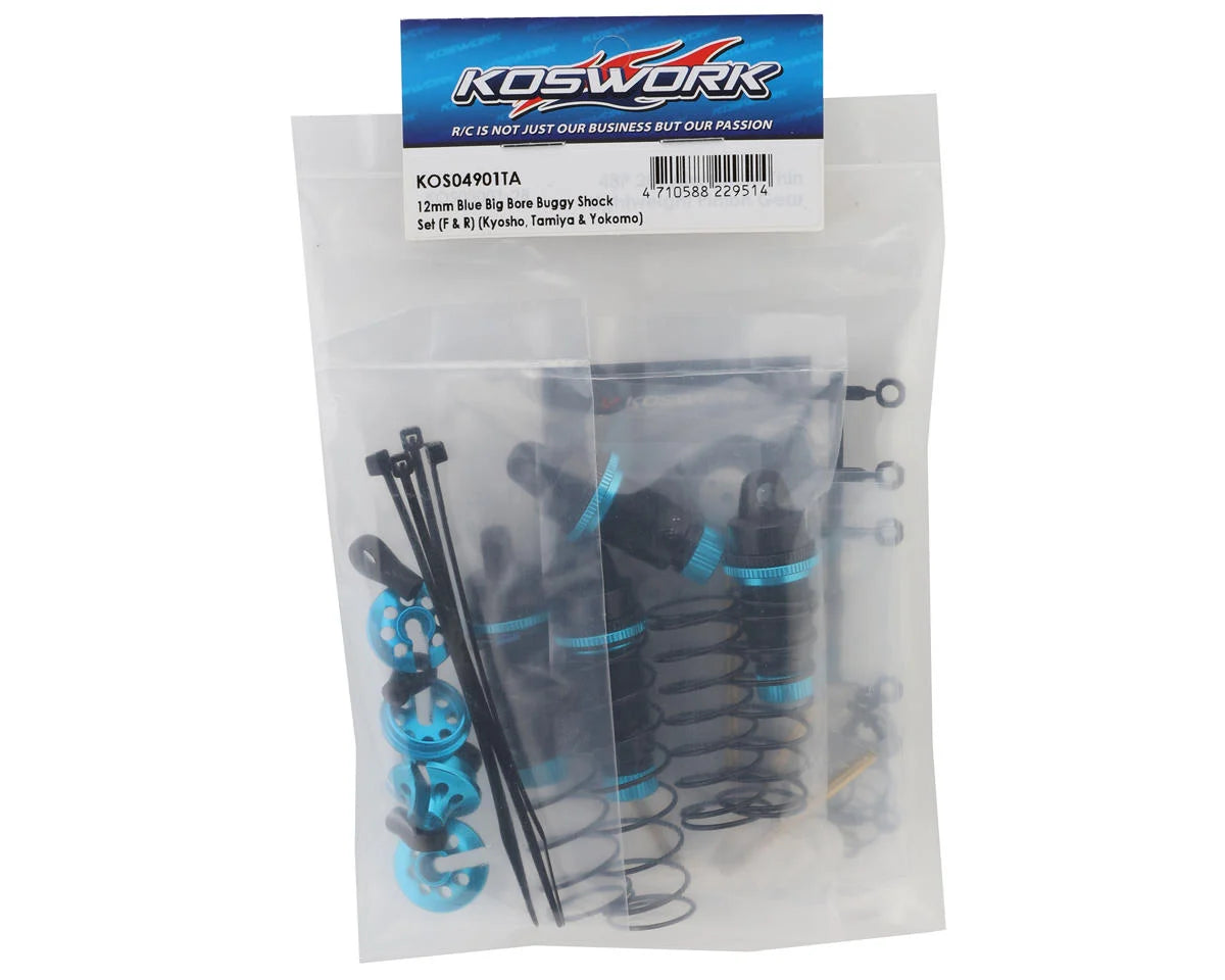 Koswork 12mm Aluminum Big Bore Vintage 1/10 Buggy Shocks Set (Blue/Black) (Kyosho/Tamiya/Yokomo)