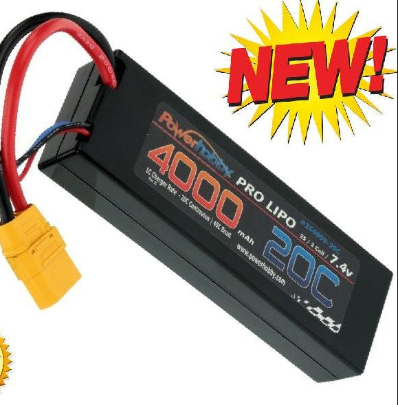 PowerHobby 2S 7.4V 4000mAh 20C Lipo Battery Pack w XT90 Plug Hard Case