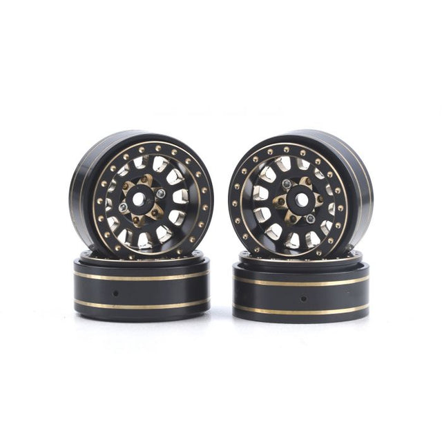 Powerhobby Axial SCX24 1.0" Black / Gold Brass Beadlock Crawler Wheels 1/24 - Iron City RC Hobbies