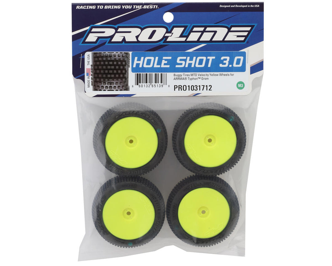 Pro-Line Hole Shot 3.0 1.9" Pre-Mounted Buggy Tire (Yellow) (4) (M3) (Typhon Grom) w/Velocity Wheel