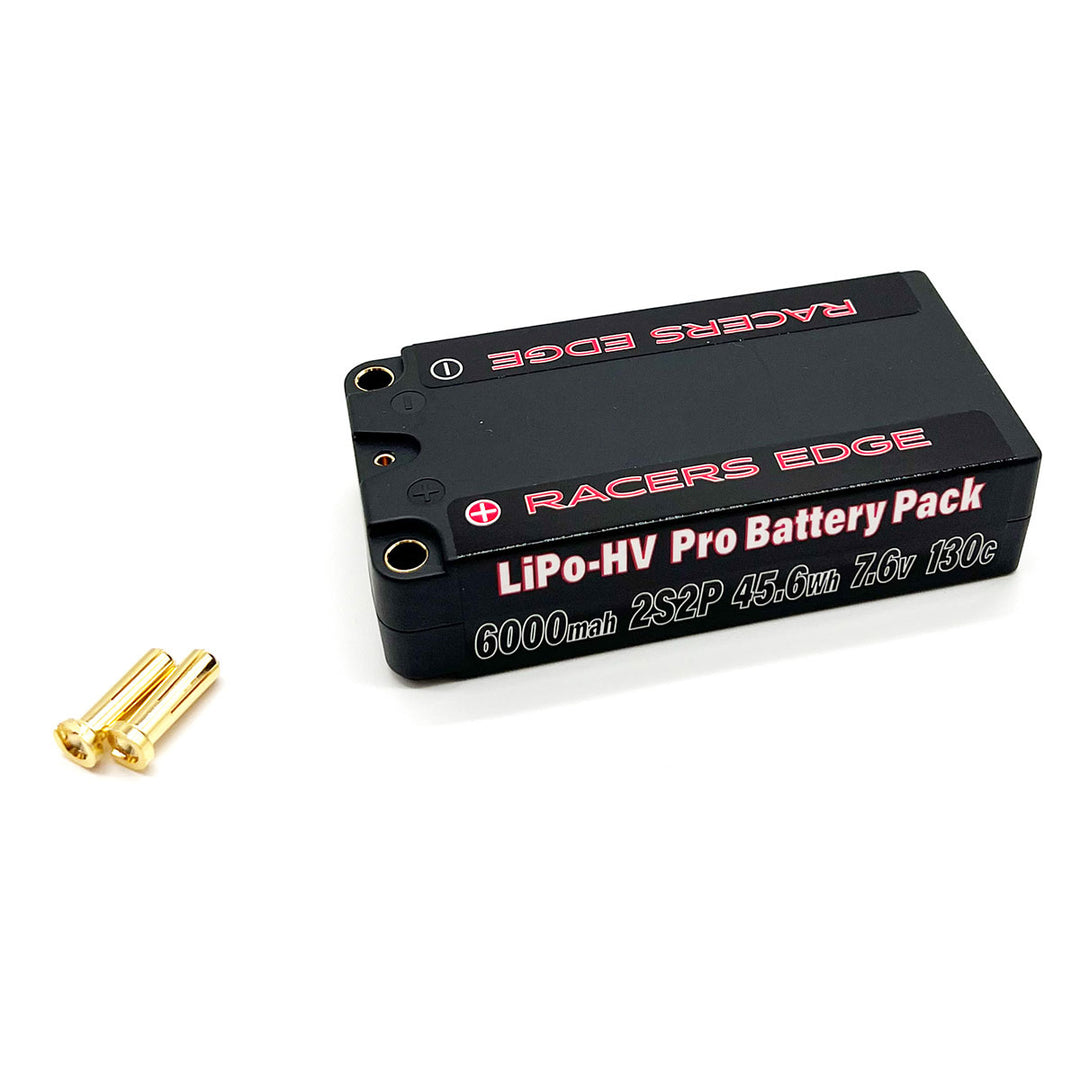 Racers Edge ROAR Approved - 6000mAh 2S 7.6V 130C Shorty Hard Case Lipo Battery Pack with 5mm Bullet Plug