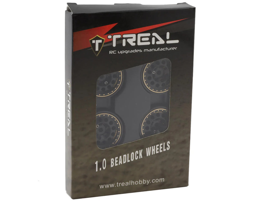 Treal Hobby Type A 1.0" 12-Hole Brass Beadlock Wheels (Black) (40g ea) (4)
