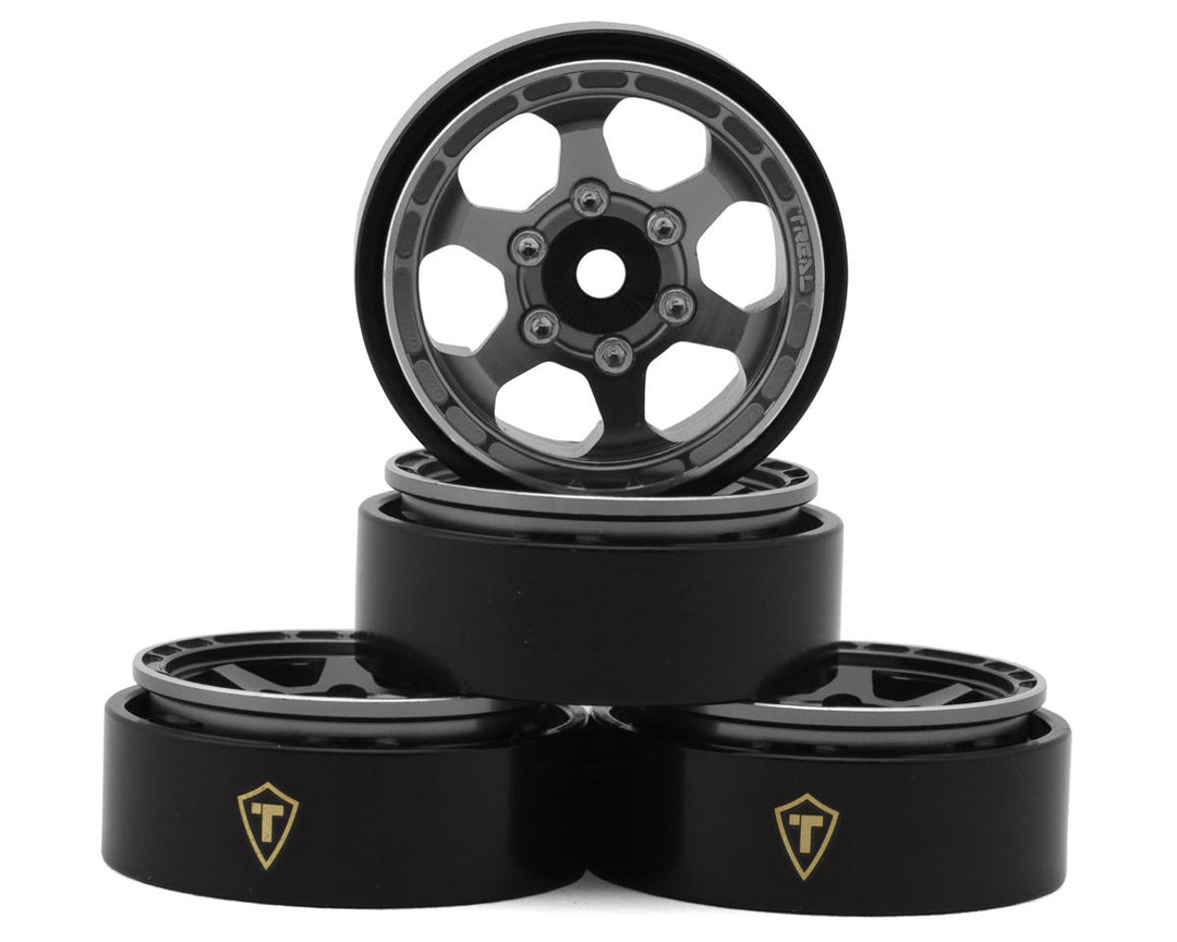 TREAL SCX24 Wheels 1.0" Beadlock Wheels (4P) Scale-Look Concave Six Spoke Rim Crawler Wheels for Axial SCX24 -Type D
