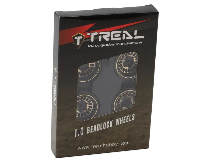 Treal Hobby Type D 1.0" Brass Beadlock Crawler Wheels (Black/Gold) (40g ea) (4)