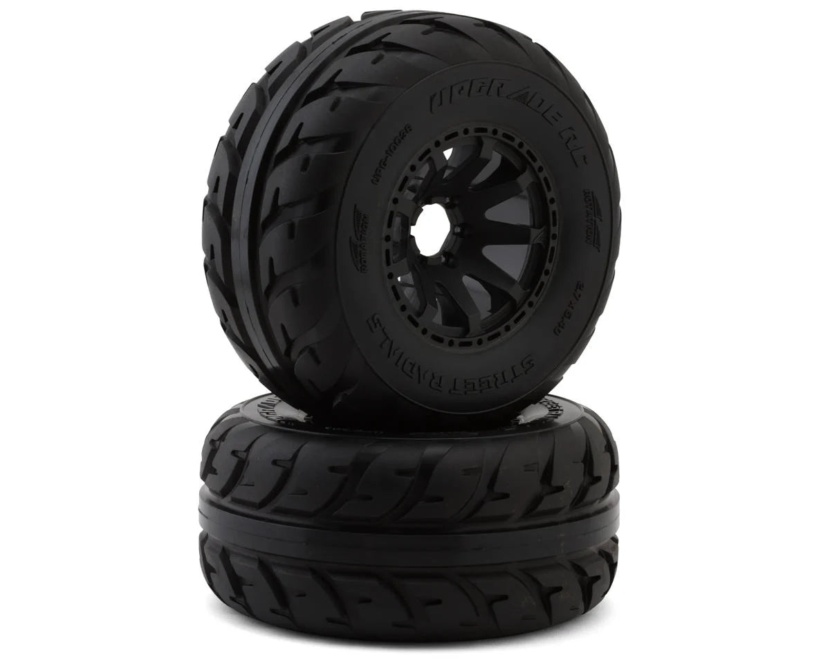 UpGrade RC Belted Street Radials 2.9" Pre-Mounted Tires for Traxxas MAXX (2) (Regular & Wide Offset Hexes Included)