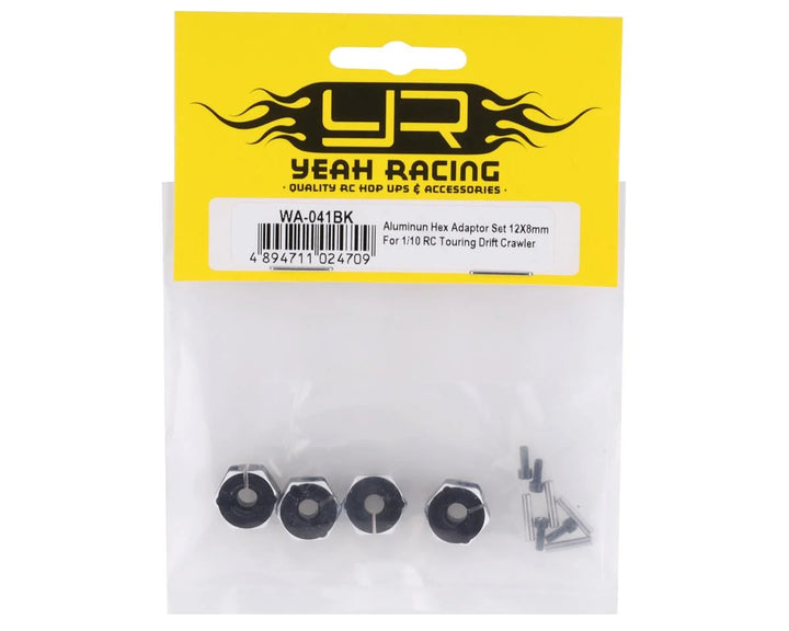 Yeah Racing Aluminum 12mm Hex Adaptor Set (Black) (4) (8mm)