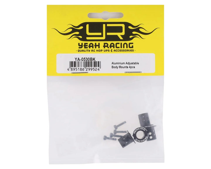 Yeah Racing 6mm Aluminum Adjustable Body Mounts (Black) (4)